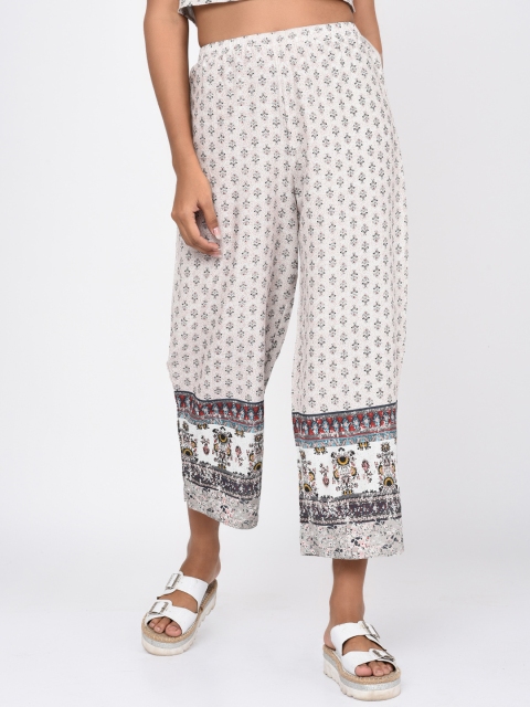 

Rigo Women White & Grey Loose Fit Printed Parallel Trousers
