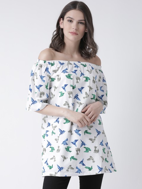 

The Vanca Women White Printed Bardot Top