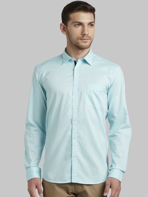 Parx Men Turquoise Blue Slim Fit Solid Casual Shirt