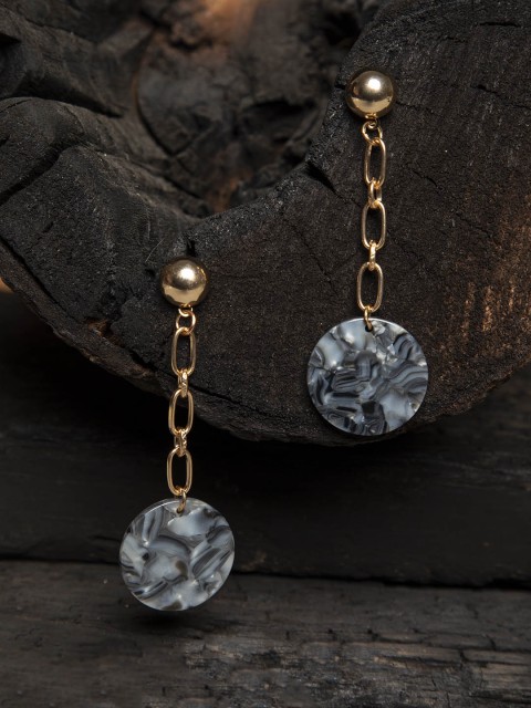 

SASSAFRAS Gold-Plated & Blue Circular Drop Earrings