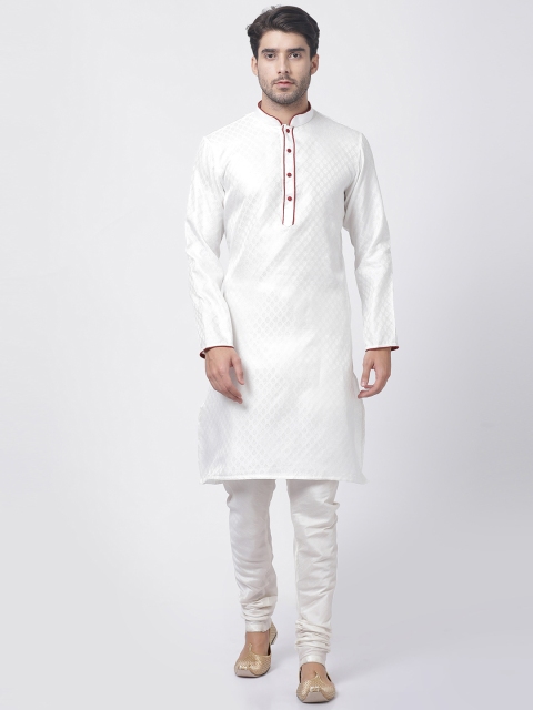 

VASTRAMAY Men White Self Design Kurta with Churidar