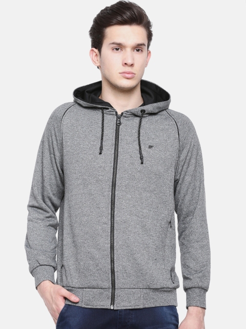 t-base Men Grey Solid Hooded Sweatshirt