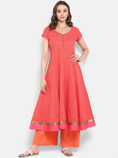 

MBE Women Coral Red Printed A-Line Kurta