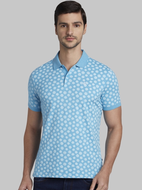 

Parx Men Blue Printed Polo Collar T-shirt
