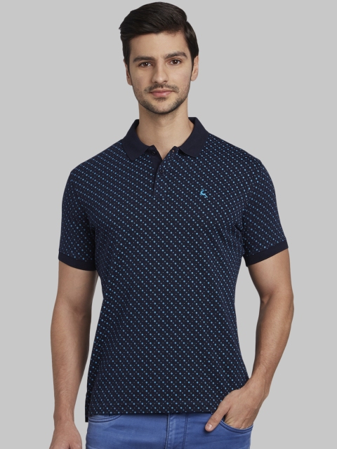 

Parx Men Blue Printed Polo Collar T-shirt