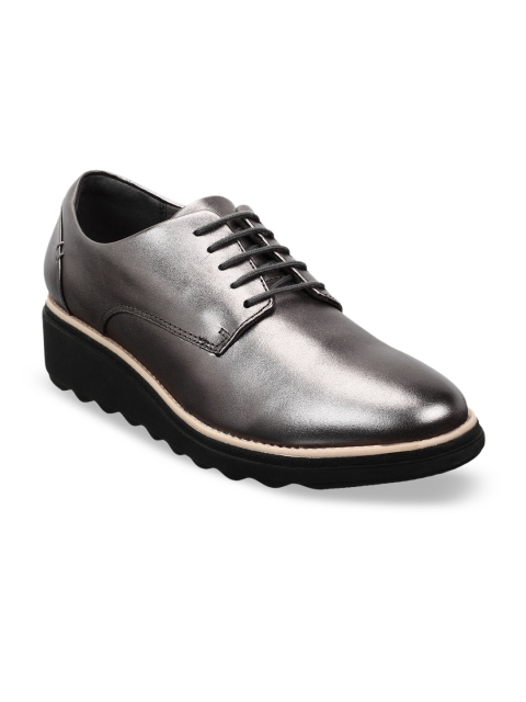 

Clarks Women Silver-Toned Derbys