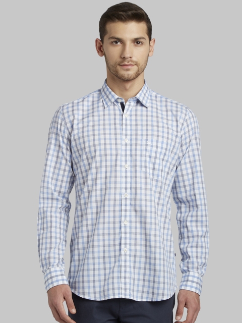 

Parx Men Blue & White Slim Fit Checked Casual Shirt