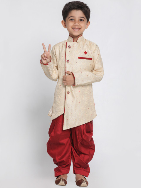 

JBN Creation Boys Maroon & Cream-Coloured Sherwani Set