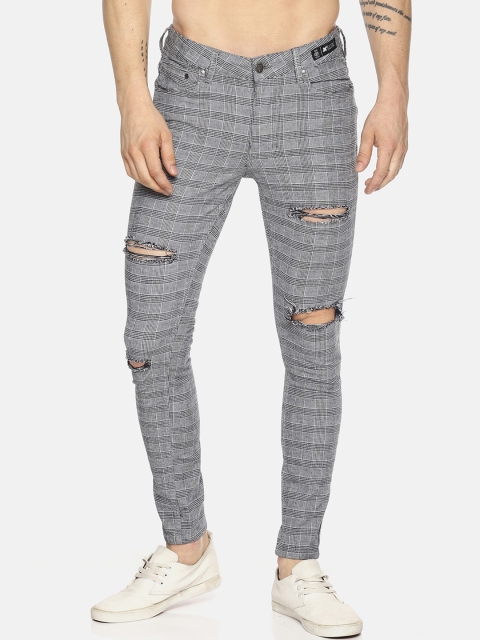 

KULTPRIT Men Grey Skinny Fit Checked Regular Trousers