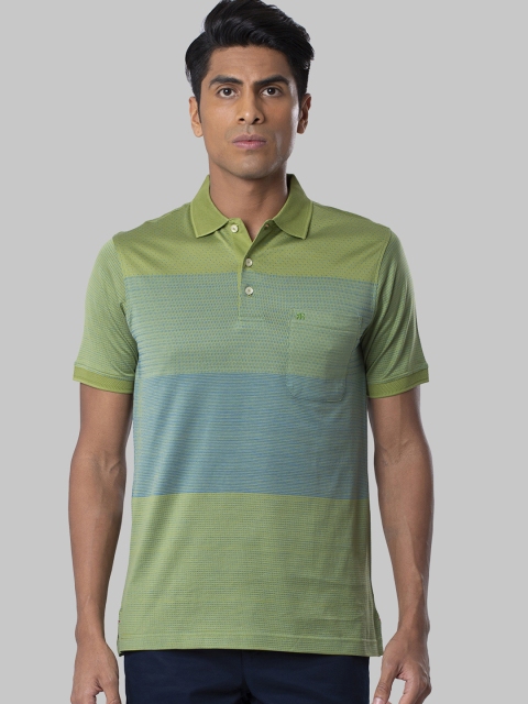 

Raymond Men Green & Blue Colourblocked Polo Collar T-shirt