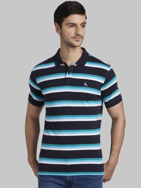 

Parx Men Blue Striped Polo Collar T-shirt