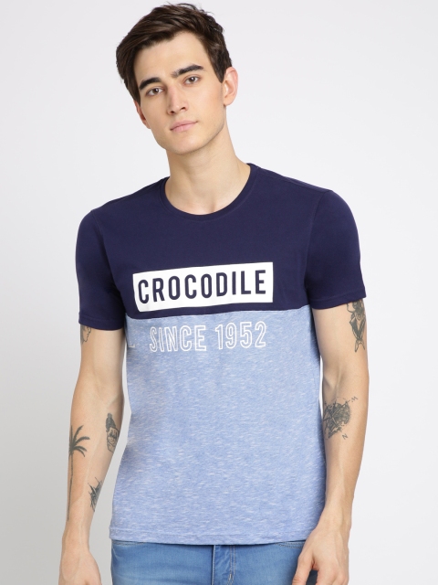 

Crocodile Men Navy Blue Printed Round Neck T-shirt