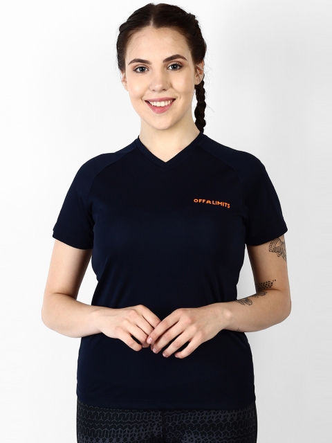 

OFF LIMITS Women Navy Blue Solid V-Neck T-shirt