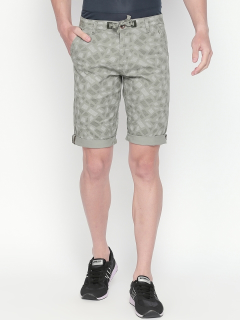 

beevee Men Olive Green Printed Regular Fit Regular Shorts