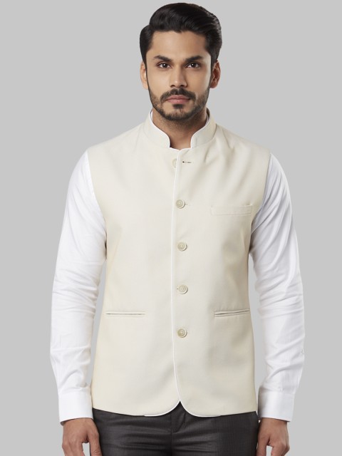 

Raymond Men Beige Solid Woven Nehru Jacket