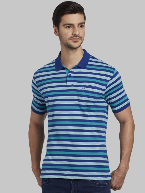 

Parx Men Blue Striped Polo Collar T-shirt