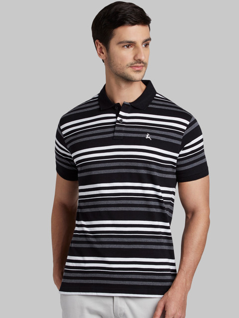 

Parx Men Black & White Striped Polo Collar T-shirt