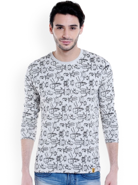 

Campus Sutra Men Grey Printed Round Neck T-shirt