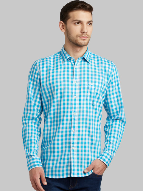

Parx Men Blue Slim Fit Checked Casual Shirt