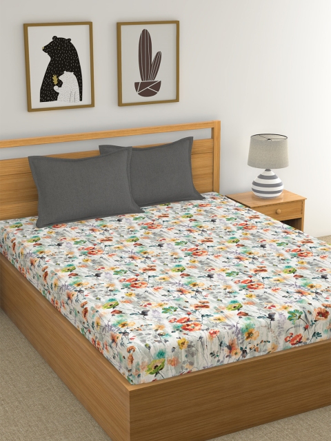 

GMF Multicoloured Floral 180 TC Cotton Bedsheet with 2 Pillow Covers, Multi