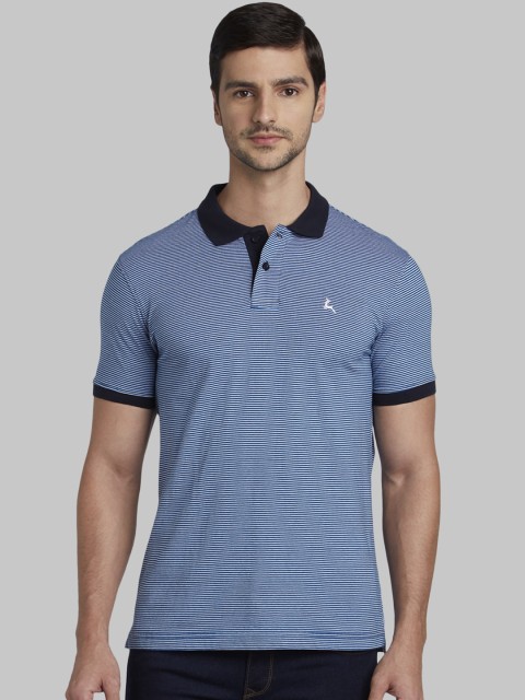 

Parx Men Blue Striped Polo Collar T-shirt