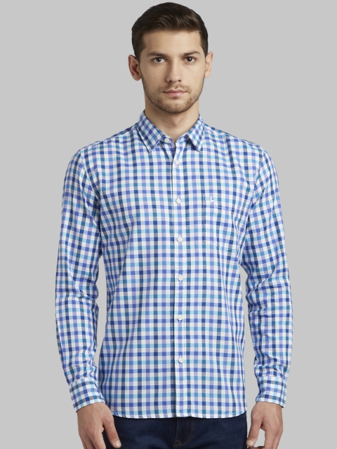 Parx Men Blue Slim Fit Checked Casual Shirt