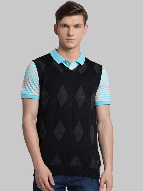 

Parx Men Black Self-Design Pullover