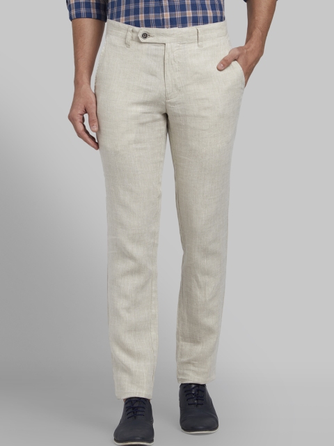 

Parx Men Grey Slim Fit Checked Linen Regular Trousers