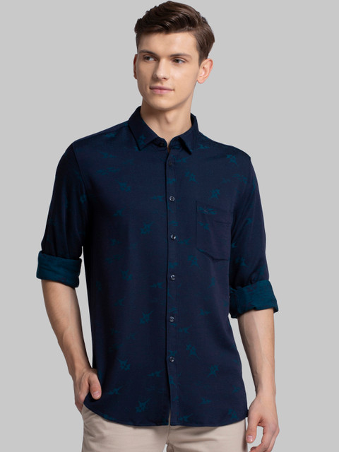 

Parx Men Navy Blue & Green Slim Fit Printed Casual Shirt