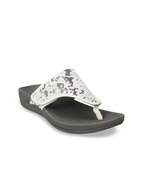

Clarks Women White Printed Leather Open Toe Flats