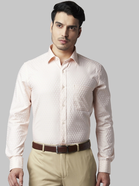

Raymond Men Peach-Coloured Regular Fit Self Design Formal Shirt