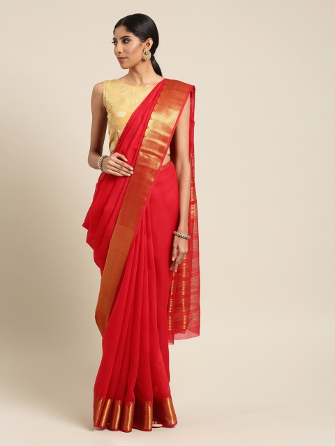 

Ishin Red & Gold-Toned Polycotton Woven Design Chanderi Saree