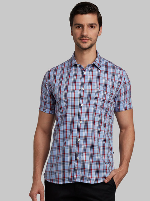 

Parx Men Blue & Black Slim Fit Checked Casual Shirt