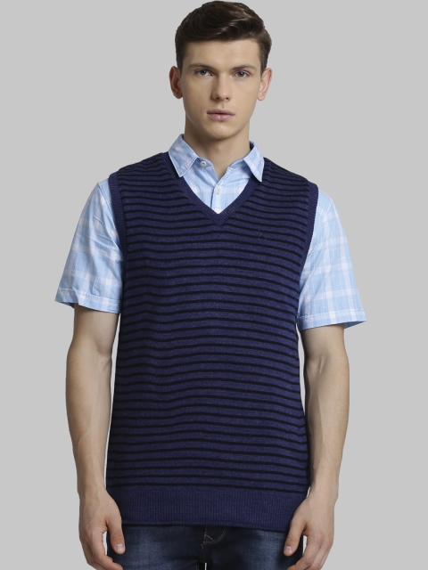 

Parx Men Navy Blue Striped Sweater
