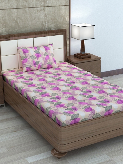 

Divine Casa Pink & Beige Floral 180 TC Cotton 1 Single Bedsheet with 1 Pillow Cover