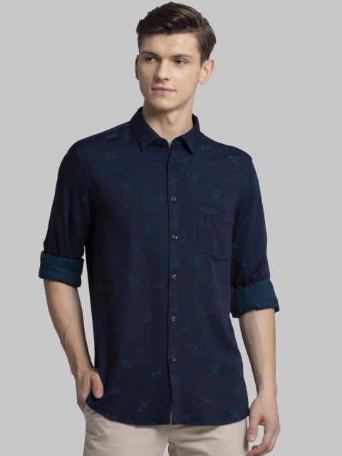 

Parx Men Navy Blue & Green Slim Fit Printed Casual Shirt