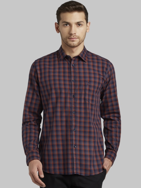 

Parx Men Blue Slim Fit Checked Casual Shirt