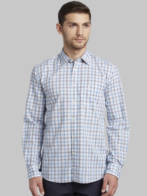 

Parx Men White & Blue Slim Fit Checked Casual Shirt