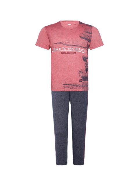Punkster Boys Pink & Grey Printed Night suit