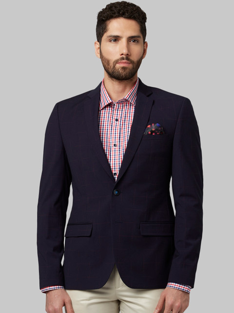 

Park Avenue Men Blue Checked Regular-Fit Single-Breasted Blazer