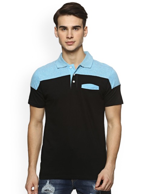 

Campus Sutra Men Black Colourblocked Polo Collar T-shirt