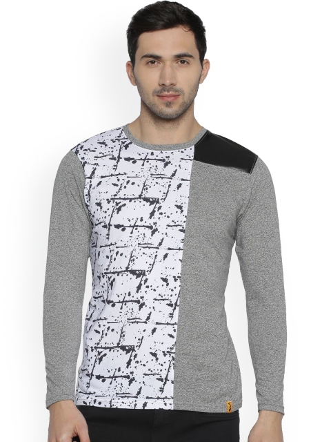 

Campus Sutra Men Grey & White Colourblocked Round Neck T-shirt