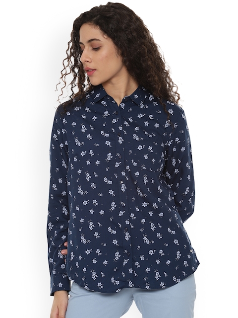 Allen Solly Woman Women Navy Blue Regular Fit Printed Casual Shirt
