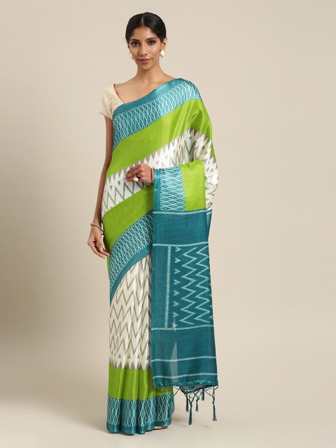 

Ishin Green & White Poly Silk Printed Saree