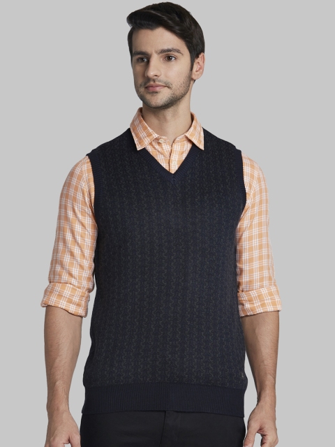 

Parx Men Navy Blue Self Design Pullover