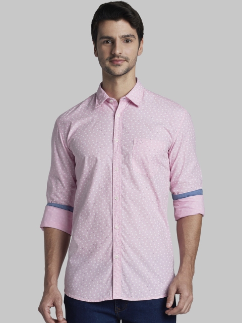 

Parx Men Pink & Off-White Slim Fit Printed Casual Shirt