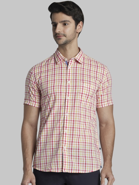 

Parx Men Orange & Off-White Slim Fit Checked Casual Shirt
