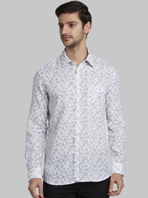 

Parx Men Grey & Off-White Slim Fit Printed Casual Linen Shirt