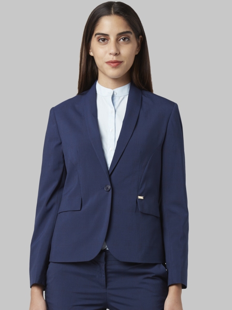 

Park Avenue Women Blue Solid Single-Breasted Blazer
