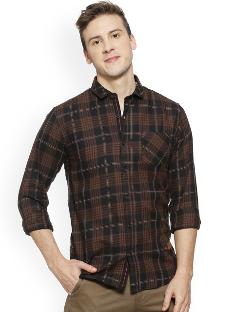 

Campus Sutra Men Brown & Black Regular Fit Checked Casual Shirt